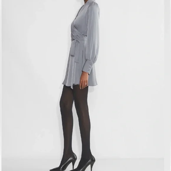 NWT Babaton Hyde Satin Wrap Mini Dress – Slate Gray – Size Small - Picture 5 of 8